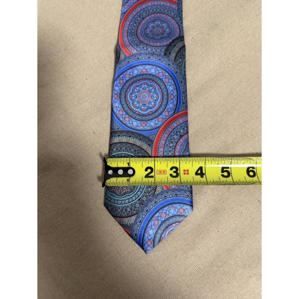 Ermenegildo Zegna Tie Mens One Size Blue Red Geometric Medallion Silk Made Italy - Picture 2 of 7